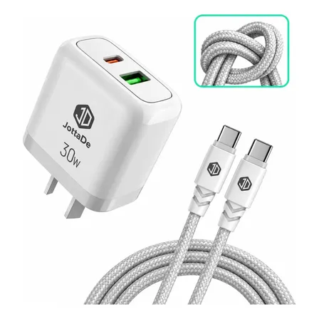 Cargador JD T26 30W + Cable Tipo C Carga Rapida Compatible con IPhone Xiaomi Huawei Samsung Motorola