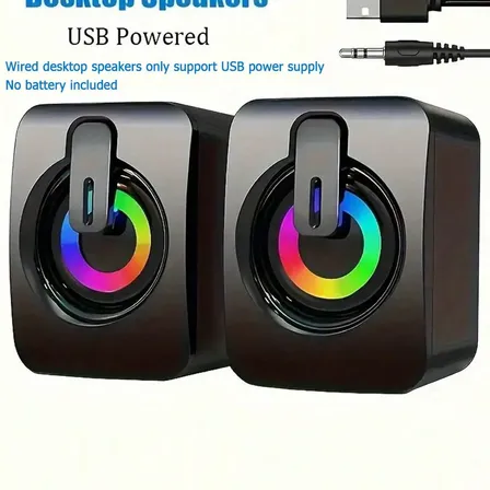 Parlantes Mini Para Escritorio Usb Con Luces Led Control De Volumen Entrada 3.5 Mm Negro
