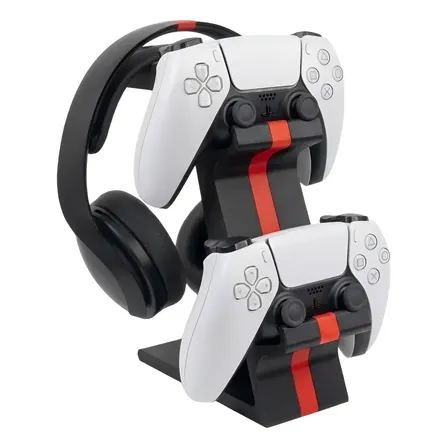 Soporte Organizador 2 Joysticks Y Auriculares Ps5 Gamer Xbox Negro Con Rojo