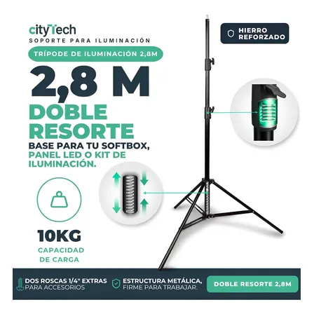 Trípode De Iluminación Doble Resorte De 2.8m Resistente 10kg