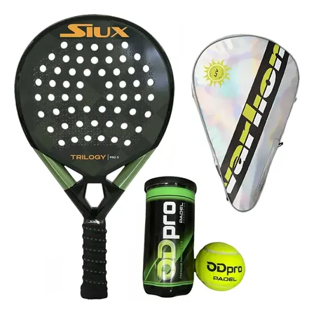 Combo Pala Padel Siux Trilogy Pro 5 Funda Uv Tubo X2 Pelotas Verde