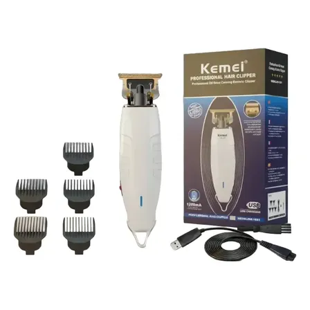 Cortadora De Pelo Kemei T Km-1931 Maquina Patillera Barber Blanco