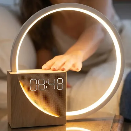 Despertador Amanecer Luz Led Reloj Digital Premium Madera