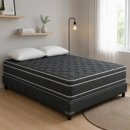 Conjunto Sommier 2 Plazas Ayfa Euro 140x190 26cm Almohadas Color Negro