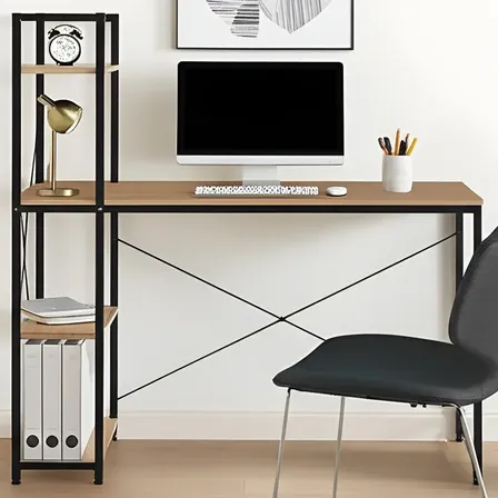 Escritorio para Oficina Diseño Industrial Relan Desk 4 Con Estantería Lateral De Madera Y Hierro 120 Cm