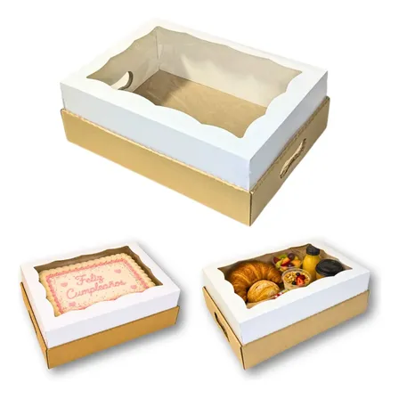 Caja Desayuno O Torta Rectangular Con Visor 25x35x12cm X 10u Blanco