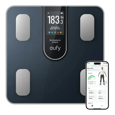 Báscula Inteligente Anker eufy C20, Pantalla a Color 3,36”, para Google Fit y Apple Health, Pesa Digital de Grasa Corporal de Alta Precisión, 16 Métricas de Salud, Múltiples Modos y Usuarios