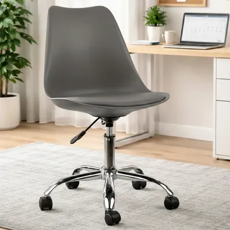 Silla Escritorio Oficina Tulip Eames Eco Cuero Giratoria Ruedas Color Gris