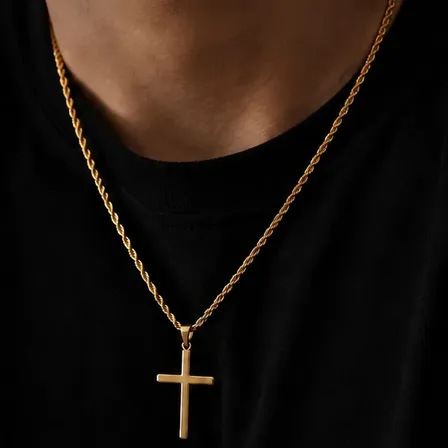 Combo Cadena Cruz Y Pulsera Oro 18k Enchapado Collar Hombre