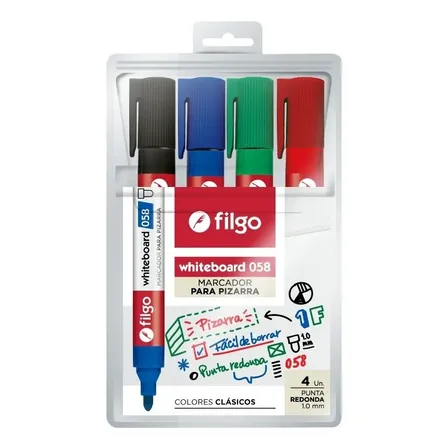 Marcadores Para Pizarra Blanca Filgo 058 Pack 4 Punta Redonda 1-2mm