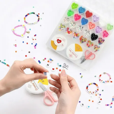 Caja Para Armar Pulseras Cuadrado Corazones Kit Bijouterie Veoquiero