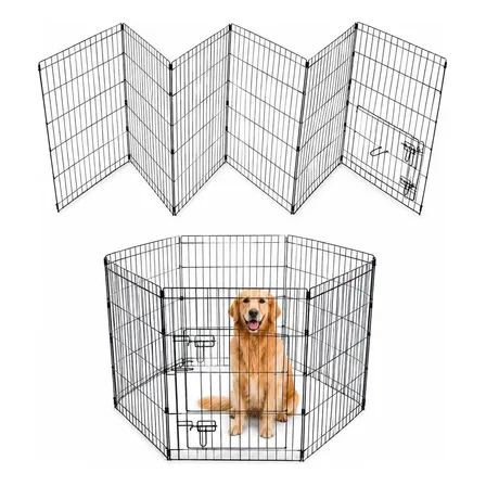 Canil Corral Jaula Portátil Mascota Perros Gatos 6 Paneles Negro
