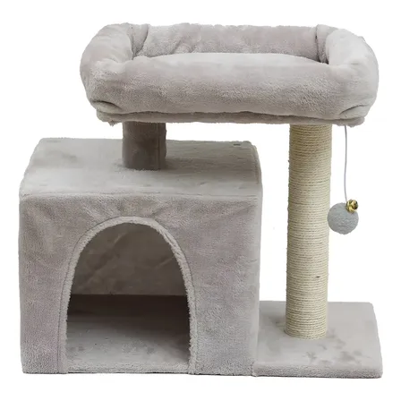 Rascador Torre con Refugio y Juguete para Gatos de Felpa y Sisal Gris