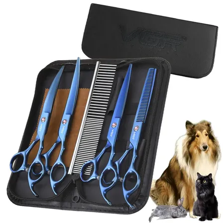 Tijeras Peluqueria Mascotas Kit Vgr Corte Recto Curva Pulir