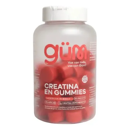 Creatina Monohidratada En Gomitas Sabor Frutos Rojos Frasco Con 60 Unidades 240g Güm
