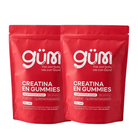 Creatina En Gomitas Monohidratada Micronizada Rinde 2 Meses Sabor Frutos Rojos Sin Azúcar Gummies Masticables Sin Lactosa - GÜM