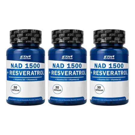 Nad1500 + Resveratrol + Vitamina D3 Suplemento X3 Pack Eth Sin Sabor