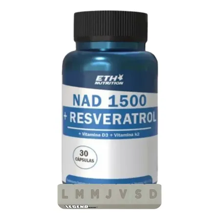 Suplemento Eth Nutrition NAD+ Resveratrol 1500 K2 D3 Vegano 30 Cápsulas Pastillero Legend Nutrition