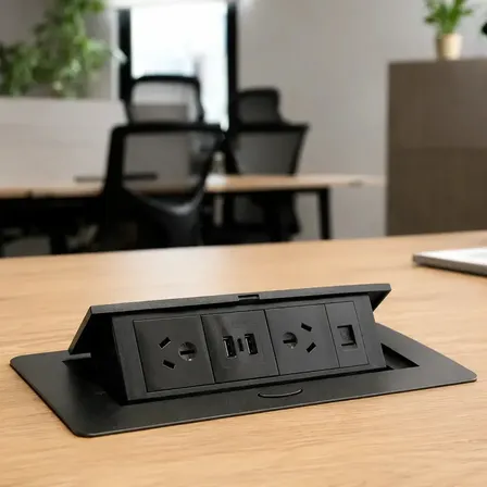 Prolongador Caja De Carga Escritorio Tomas Usb Rj45 Con Tapa Color Negro