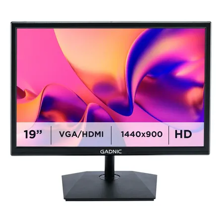 Monitor LED Gadnic 19 Pulgadas Resolucion HD+ Brillo 200 cd/m2 Contraste 600:1 HDMI VGA 16.7 Millones De Colores Montaje VESA