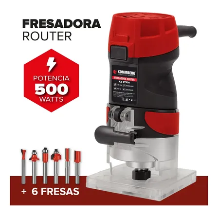 Fresadora Router Kommberg 500w Rebajadora Tupi 6.35mm 1/4 + 6 Fresas