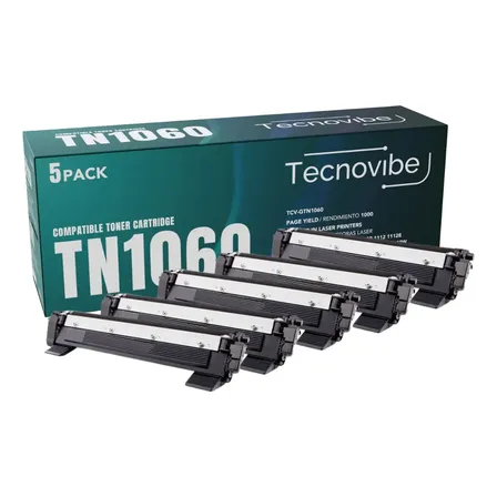 Pack De 5 Toner Alternativo Tecnovibe Tn1060 Para Brother Hl1110 Hl1112 Hl1200 Hl1212w Dcp1512 Dcp1617nw