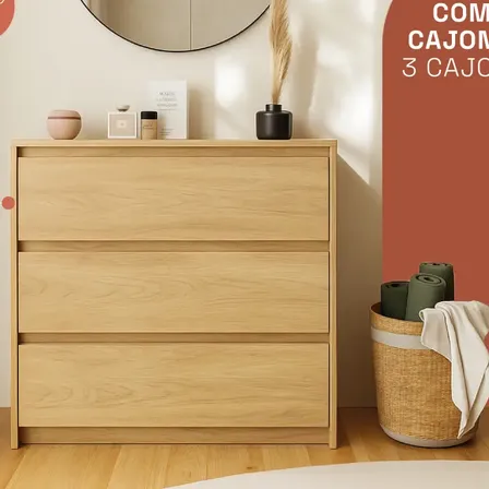 Comoda Cajonera De Melamina Con 3 Cajones Cc02 Natural
