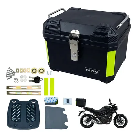 Baúl Trasero Moto Vetra By Gadnic 45 Litros Plástico Con Cierre Tiras Reflectivas
