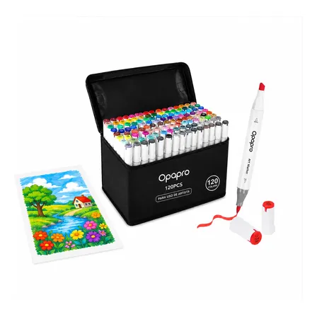 Fibras Doble Punta Marcadores Alcohol 120 Colores Artistico Negro