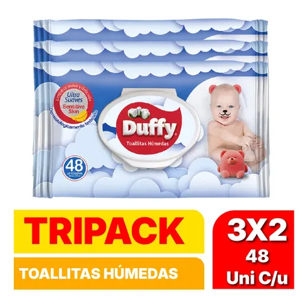 Toallitas Húmedas Para Bebé Duffy Tapa Plastica Pack 3x48