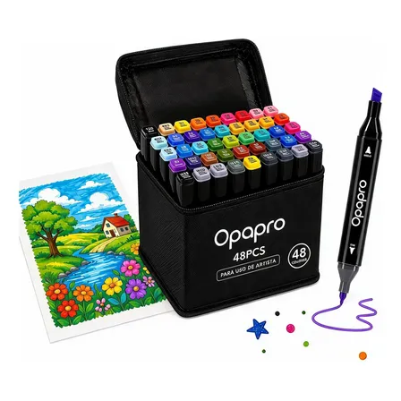 Fibrones Doble Punta Marcadores Tinta Alcohol 48pc Artistico Negro
