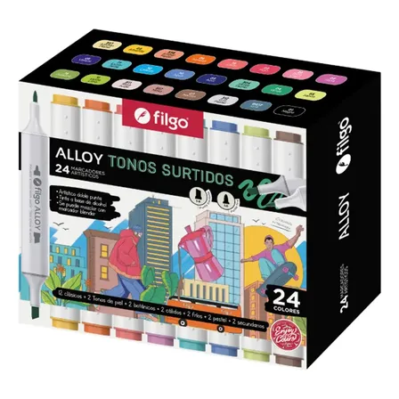 Marcadores Filgo Alloy Artisticos Doble Punta X 24 En Caja Color Surtidos