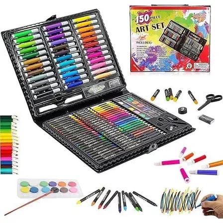Set X150 Piezas Arte Infantil Dibujo En Maletín Completo Incluye Lápices Marcadores Pinturas Pasteles Y Accesorios Ideal Para Todas Las Edades Levys Bazar Marron