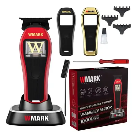 Maquina Cortar Pelo Trimmer Patillera Barba Profesional Wmark Inalámbrica 10000 Rpm 2 Fundas Accesorios Ng-xt1 Rojo