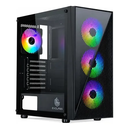 Gabinete Gamer Vidrio Templado 4 Coolers ARGB Evolabs Duality EVO-205A Mid Tower Negro
