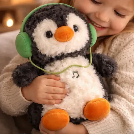 Peluche Pinguino Divertido Con Auriculares Pinguino Divertido