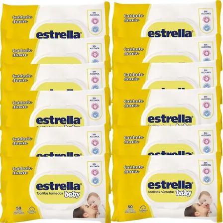 Toallitas Humedas Estrella Baby Amarillas 50u X 12 Paquetes