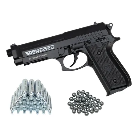Pistola P92 4,5mm Polimero Corredera Fija Combo X12 Co2 Rbn Negro 4.5 Mm