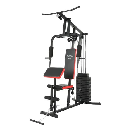 Multigimnasio Body Skull Usuarios 150 Kg Y Pesas Por 70 Kg Tapizado Negro Y Rojo Multygym Gimnasio Multifuncional