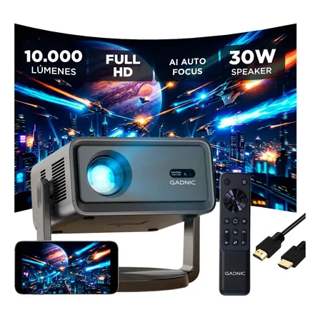 Proyector Gadnic Full HD 1080P 260 ANSI Conexión Inalámbrica BT Múltiple Conectividad