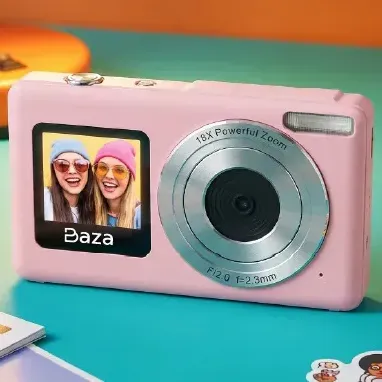 Cámara Digital Baza DigiCam Dual BZCD-0004R Rosa Compacta Doble Lente Recargable Fotos Video Selfie Vlogging Portátil Niños Adolescentes Regalo Económica Mini Cámara De Fotos Frontal Trasera HD