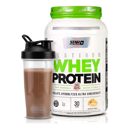 Whey Protein Platinum Star Nutrition Pote  2lb  + Vaso Banana