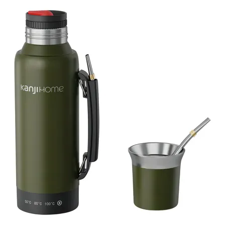 Termo Eléctrico T-mate 1 Litro Tapa Mate Y Bombilla Color Verde KANJIHOME