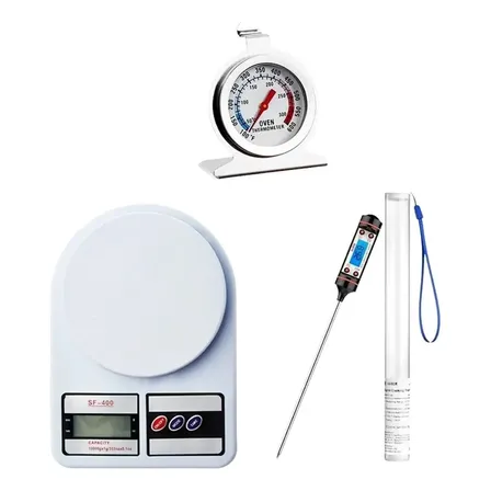 Set Pack X3 Balanza Digital Tara 1gr Hasta 10kg + Termometro Cocina + Termometro Horno Alimentos Digital Precision Carnes Chocolate - Hogar Y Pastelería Moderna Portátil Con Pantalla Led Lcd
