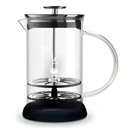 Espumador De Leche De Vidrio Bialetti 330ml 6 Tazas Manual Acero