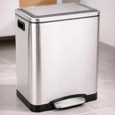 Cesto Residuos Acero Doble 30lt Cierre Suave Basura Tacho Color Plateado