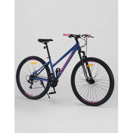Bicicleta Mtb Overtech Q5 Lady R29, 21V con Shimano, Freno a Disco, Con suspensión, Color Azul/Rosa Tamaño del cuadro XS