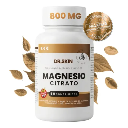 Citrato De Magnesio | 800 Mg | 60 Comprimidos | Dr Skin | ¡Relajate, Descansá Mejor Y Cuidá Tu Función Muscular! Suplemento Para Dormir, Calambres Y Estrés Muscular | Con Vitamina B5 Y B6