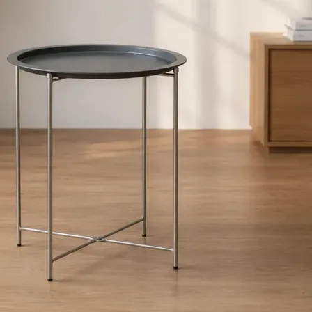Mesa Decorativa Gris Mtl Acero Al Carbono Con Bandeja Desmontable Ideal Como Mesa Auxiliar Multifunción Para Sala Dormitorio Balcón O Jardín Diseño Contemporáneo Liviana