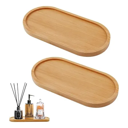 X2 Bandejas Madera Bambu Picada Ovalada Decoracion Multiuso 39x14.5cm Cocina Perfumes Aromatizadores Accesorios Multiuso Organizador Decorativa Color Marrón